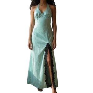 Frederick's of Hollywood Lace Dress Slip Size Small Satin V Back Halter Top